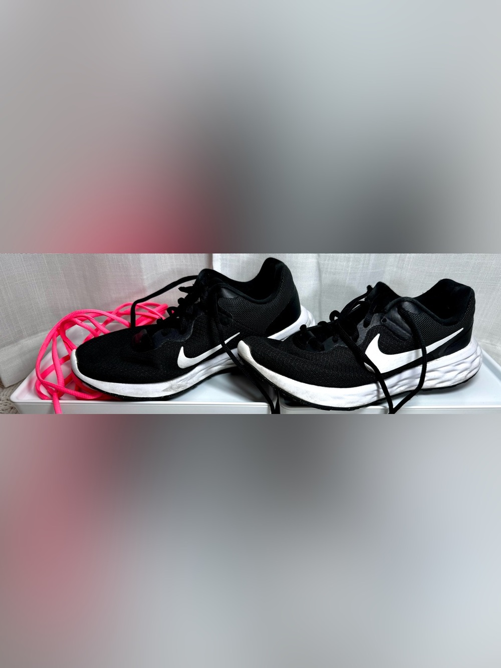 Women’s Nike Black & White Revolution 6 Next Running Sneakers with White Sole